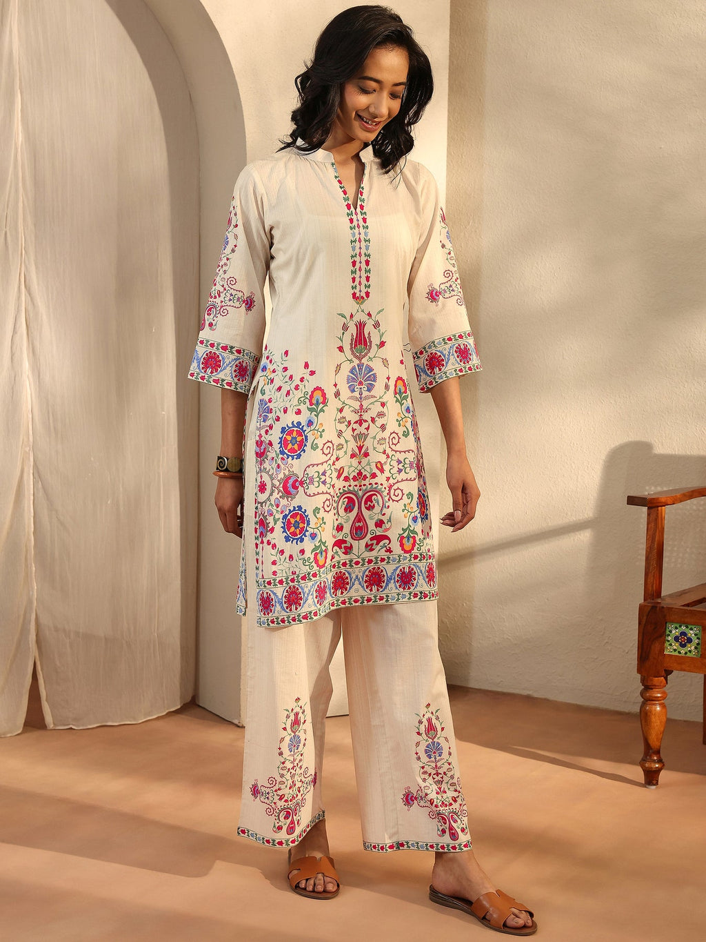 Libas Off White Printed Cotton Blend Co-Ord Set CO87
