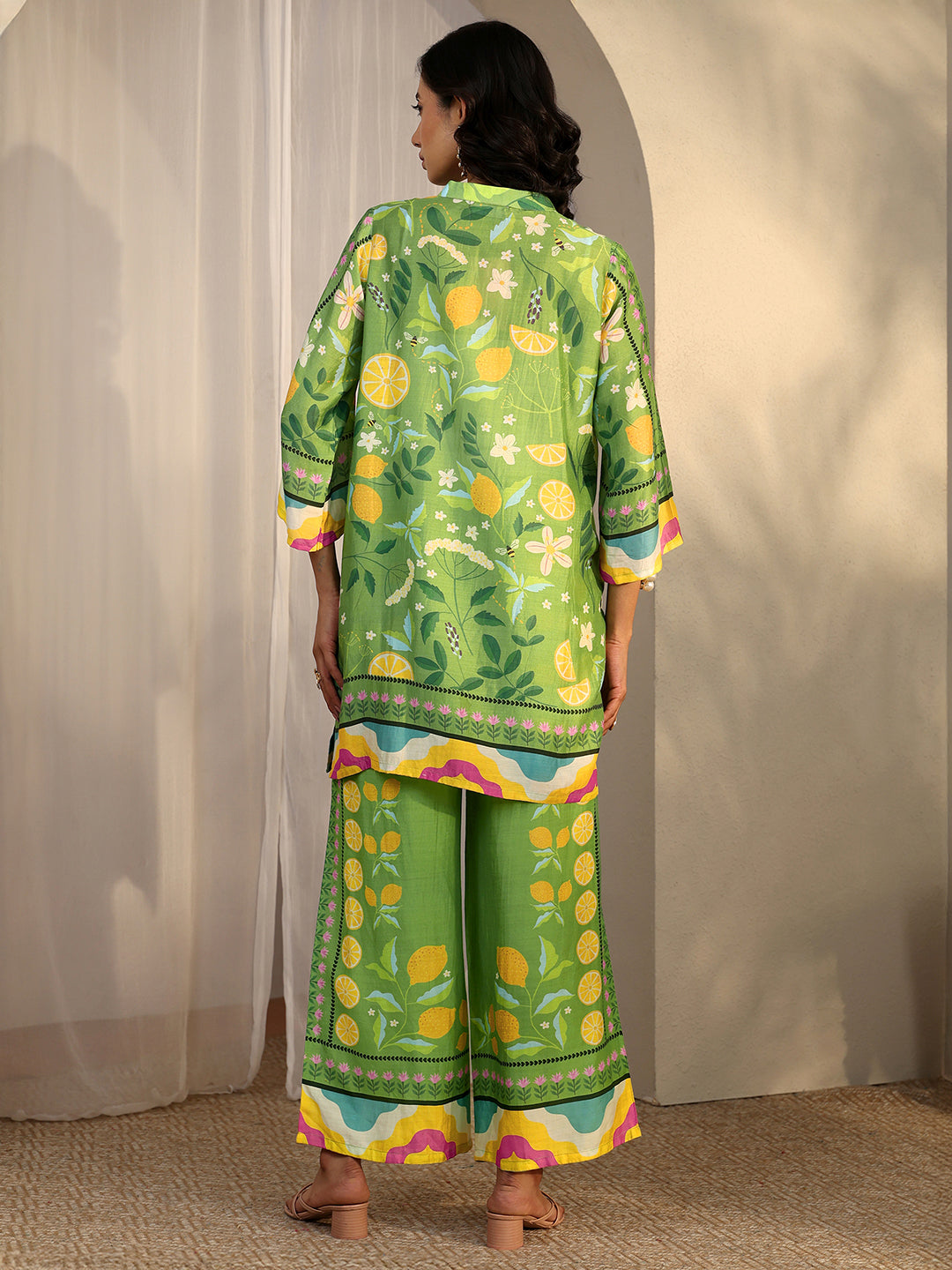 Libas Green Printed Silk Blend Co-Ord Sets CO87