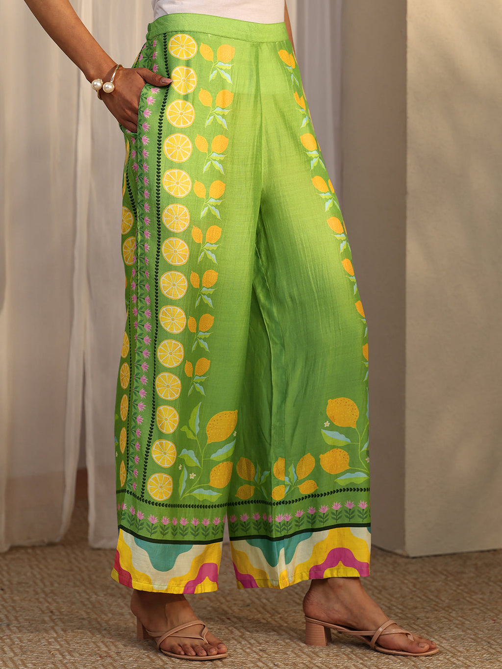 Libas Green Printed Silk Blend Co-Ord Sets CO87