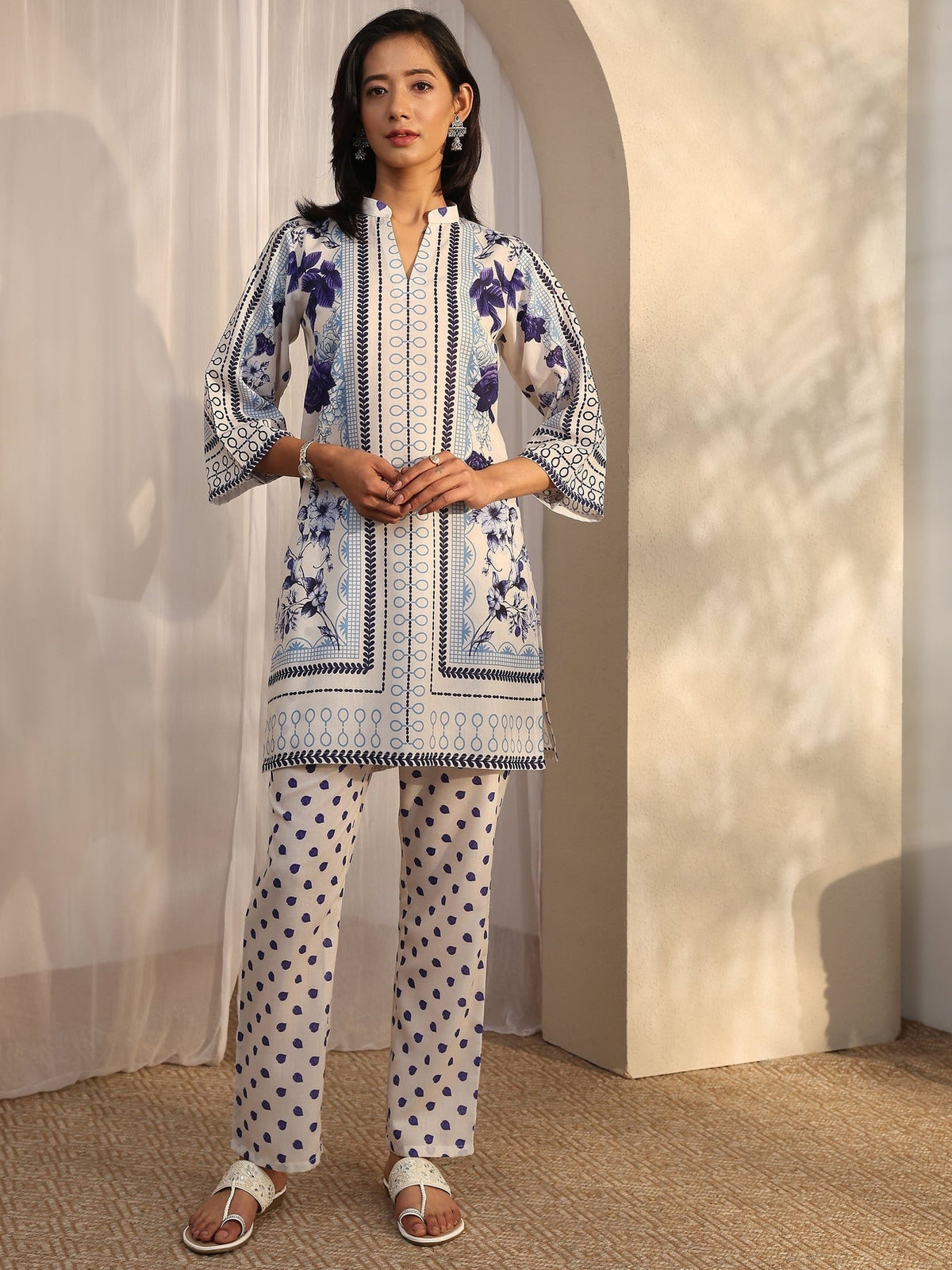 Libas Off White Printed Cotton Co-Ord Sets CO87