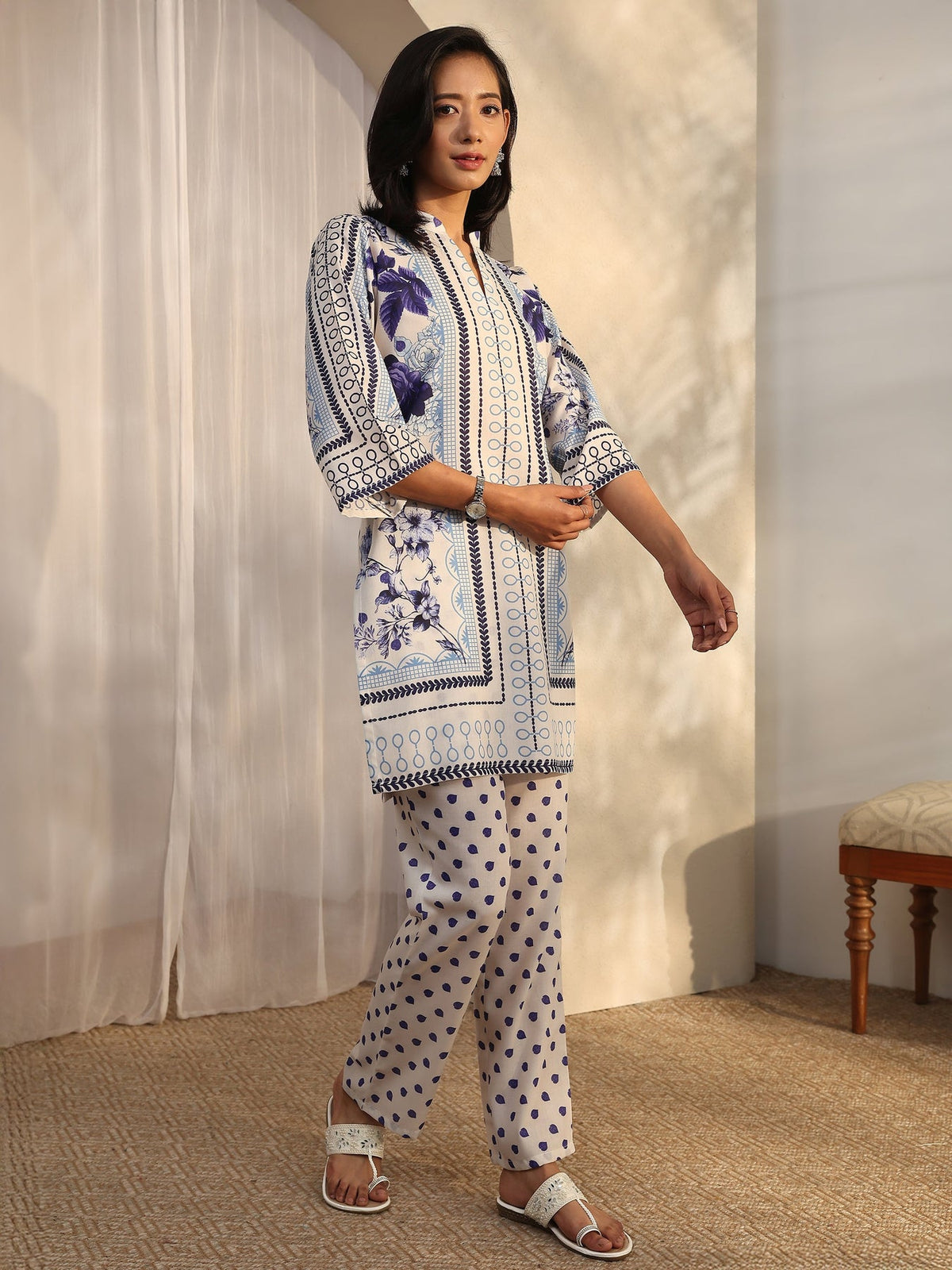 Libas Off White Printed Cotton Co-Ord Sets CO87