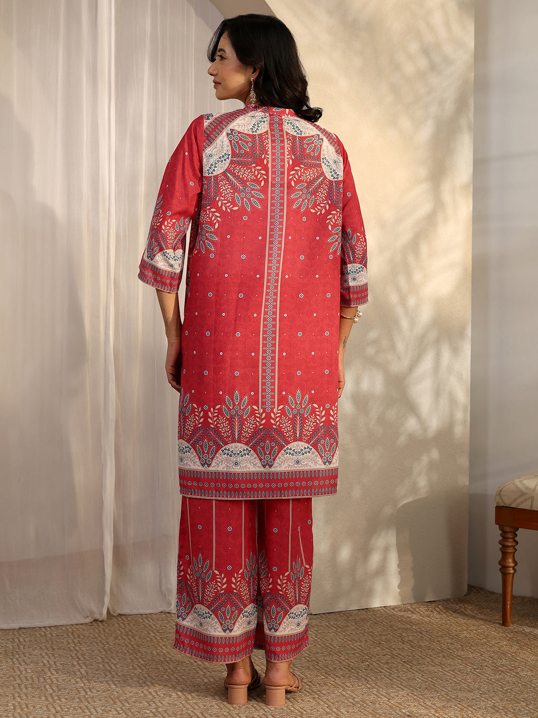 Libas Red Printed Cotton Blend Co-Ord Sets CO87