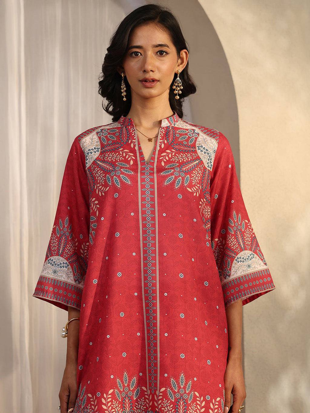 Libas Red Printed Cotton Blend Co-Ord Sets CO87