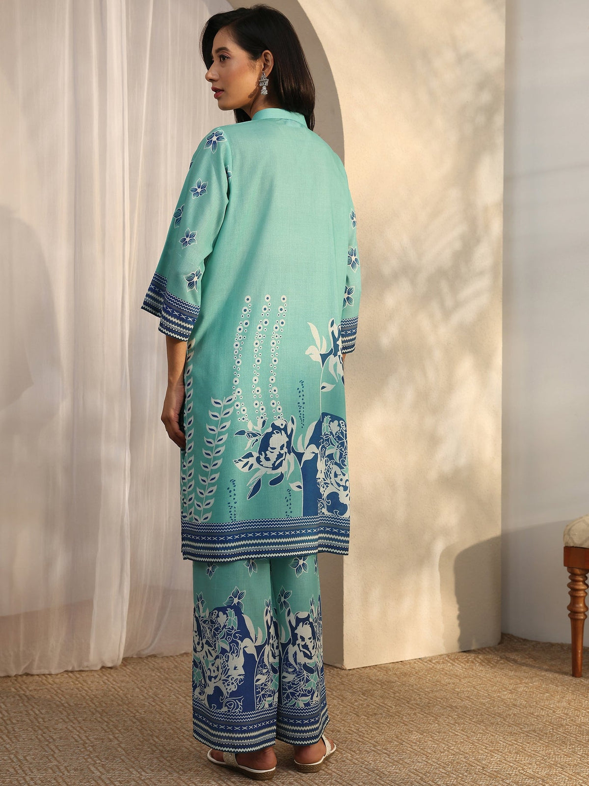 Libas Blue Printed Cotton Blend Co-Ord Sets CO87