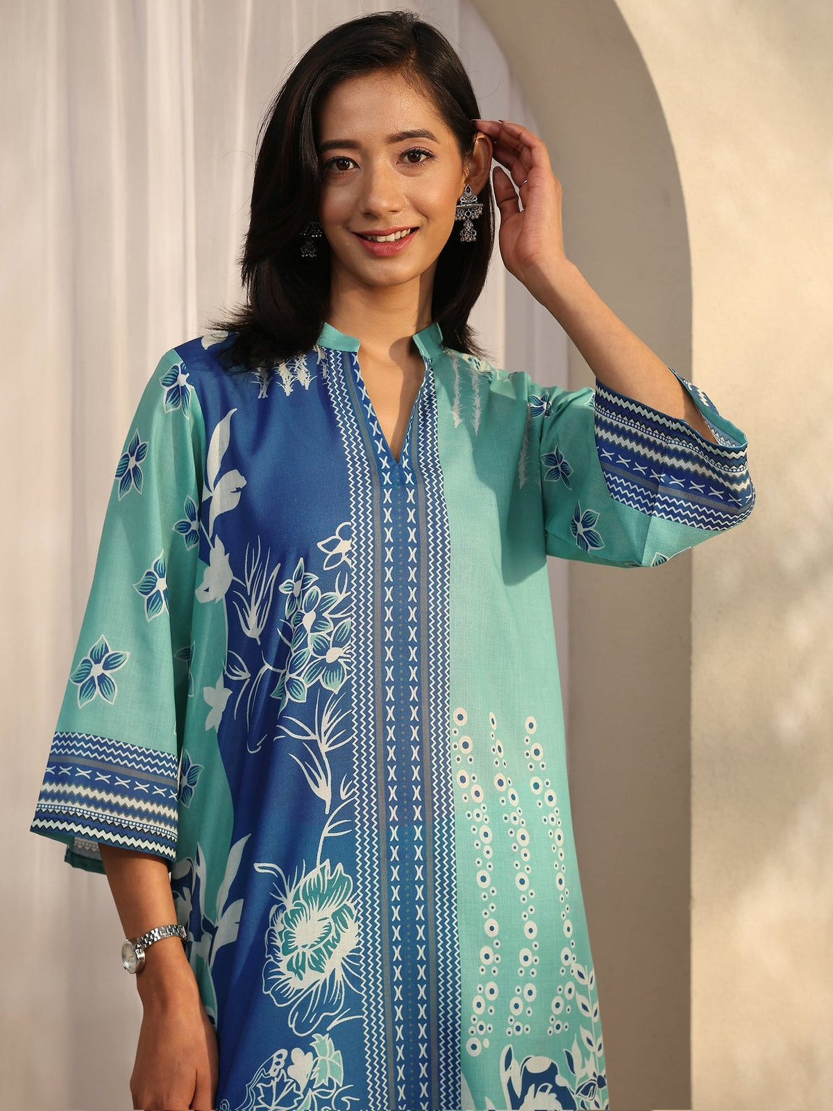 Libas Blue Printed Cotton Blend Co-Ord Sets CO87