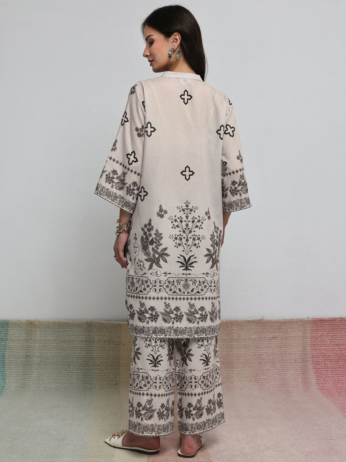 Libas Off White Floral Printed Cotton Blend Co-Ord Set CO87