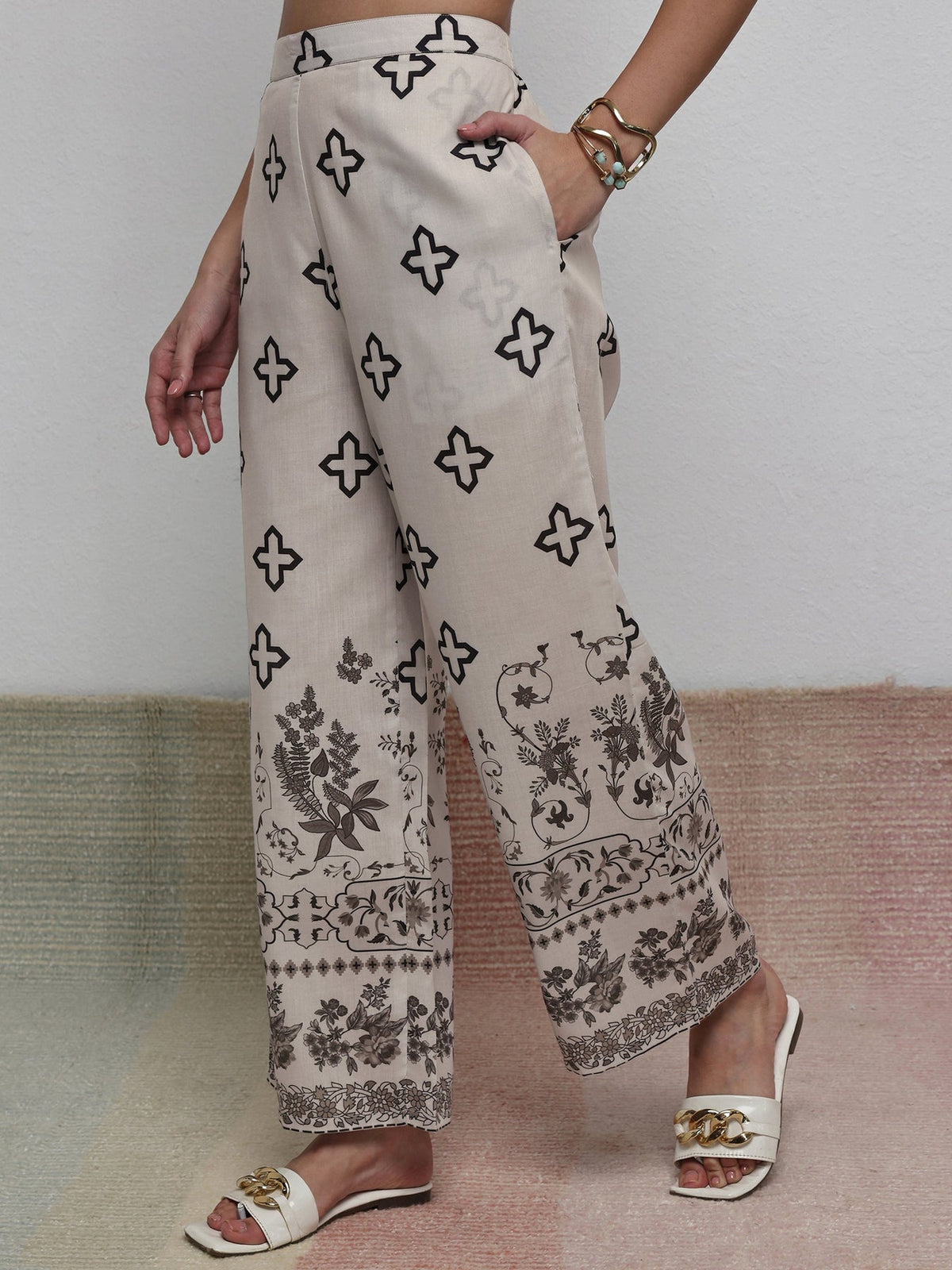 Libas Off White Floral Printed Cotton Blend Co-Ord Set CO87