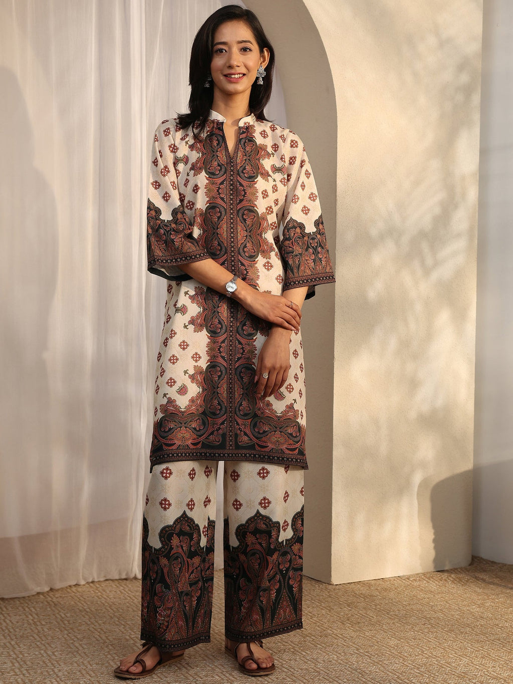 Libas Off White Printed Cotton Blend Co-Ord Sets CO87