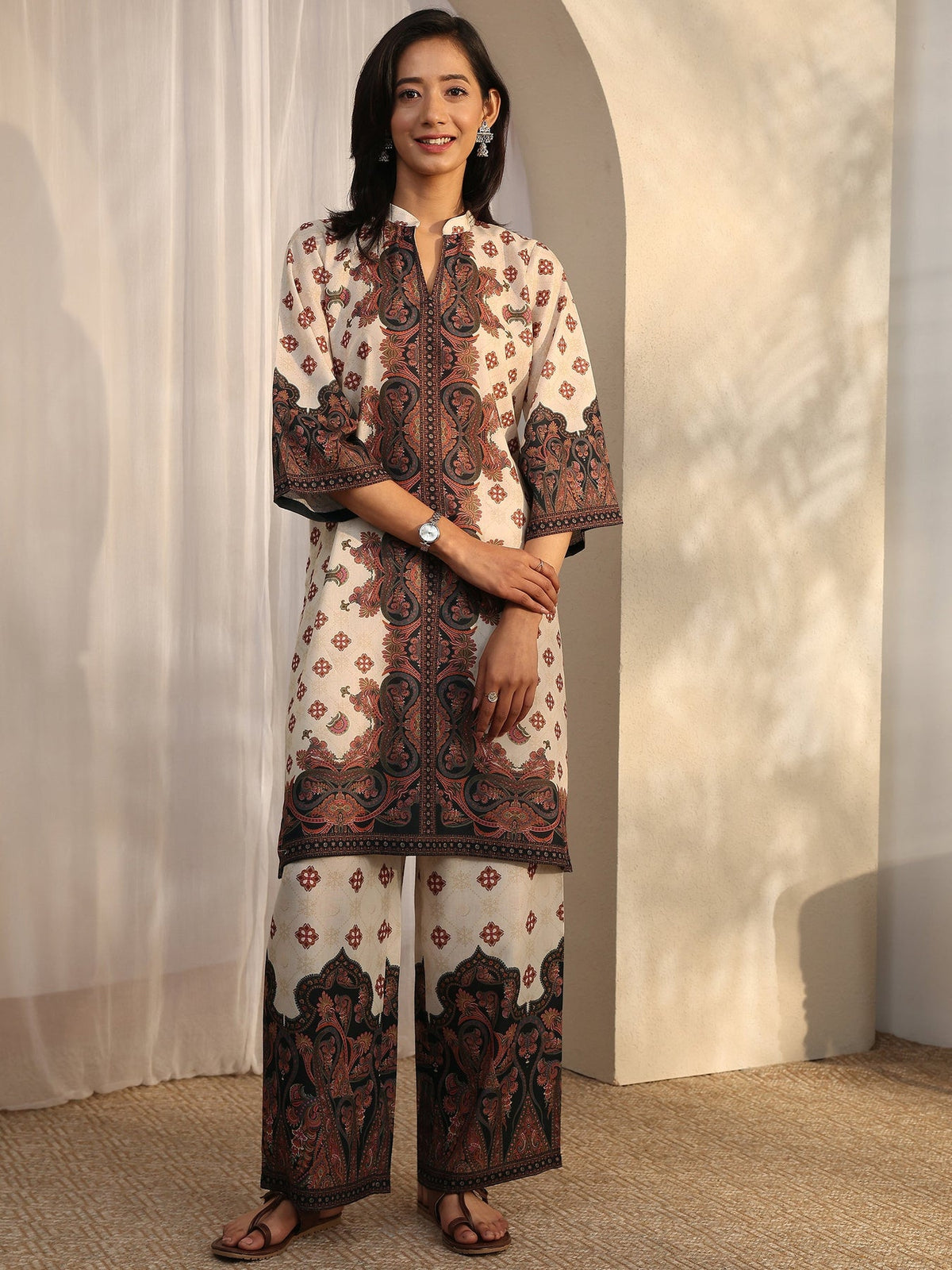 Libas Off White Printed Cotton Blend Co-Ord Sets CO87