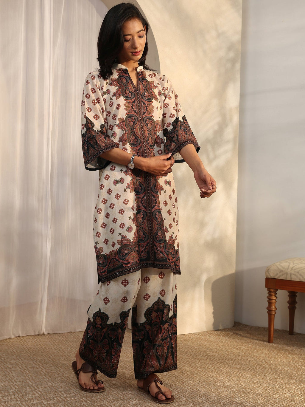 Libas Off White Printed Cotton Blend Co-Ord Sets CO87
