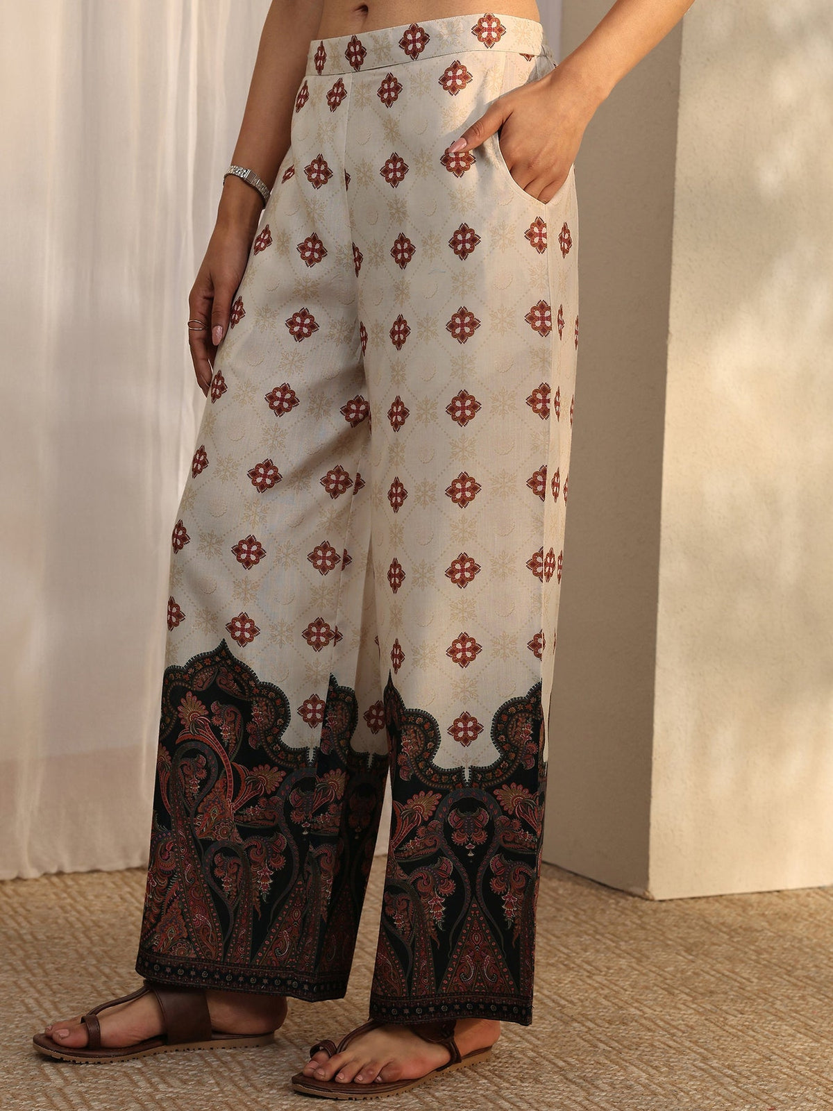 Libas Off White Printed Cotton Blend Co-Ord Sets CO87