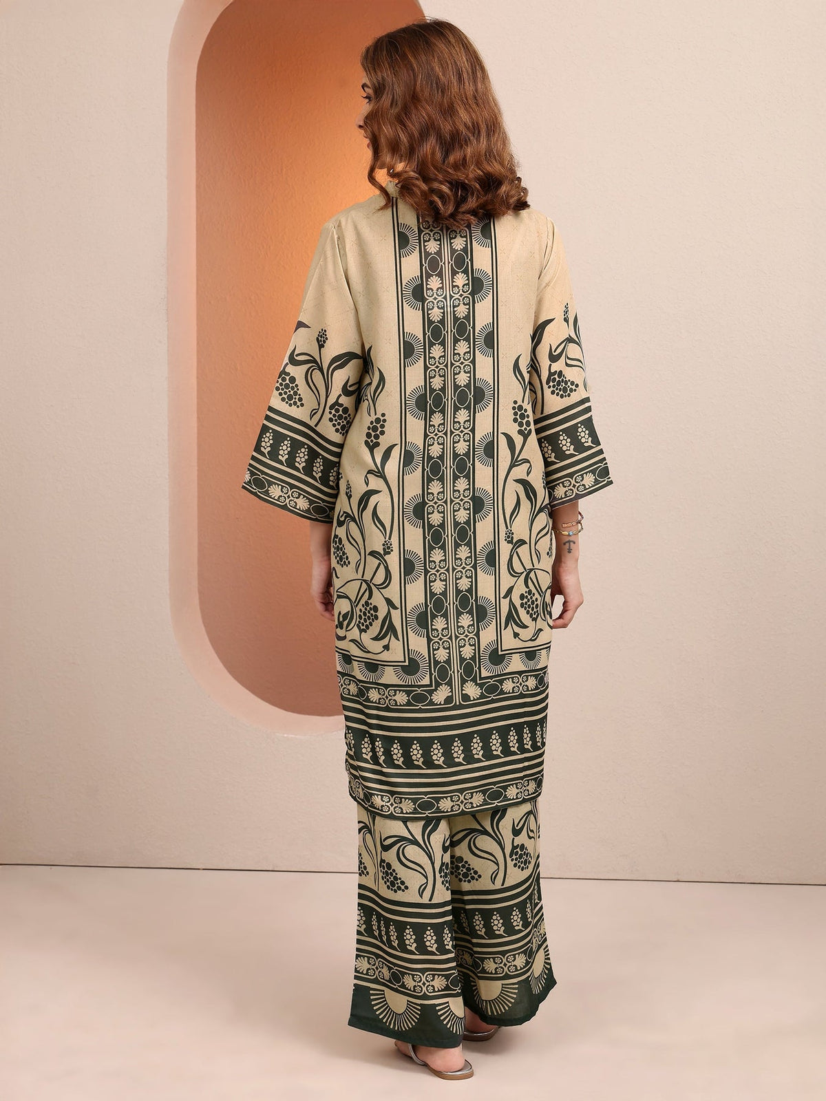 Libas Beige Printed Cotton Blend Co-Ord Sets CO87