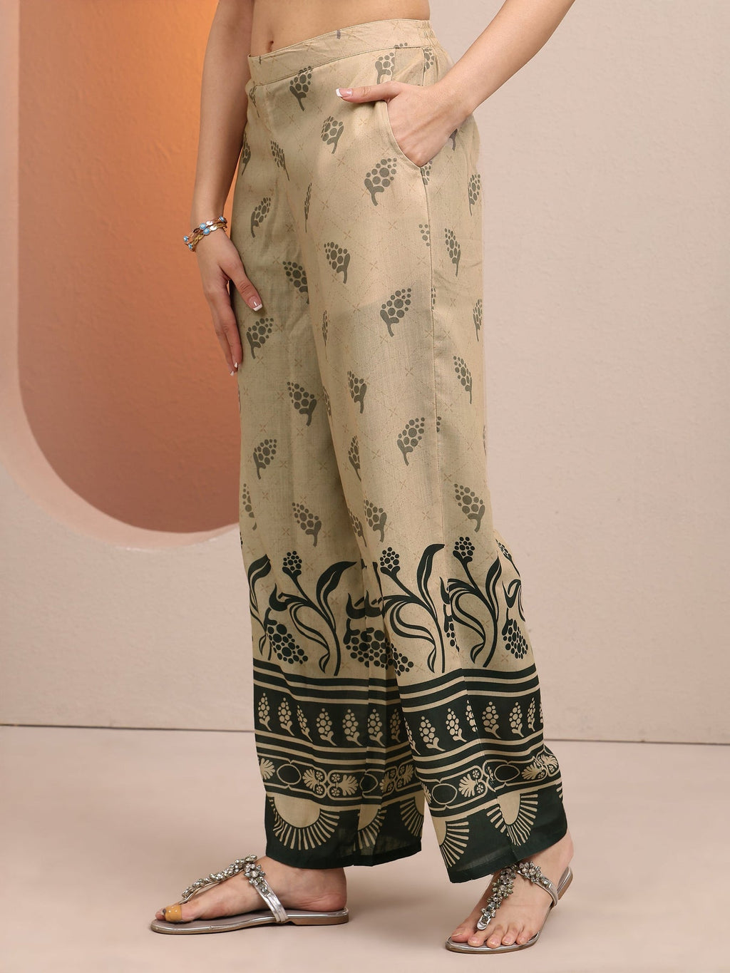 Libas Beige Printed Cotton Blend Co-Ord Sets CO87