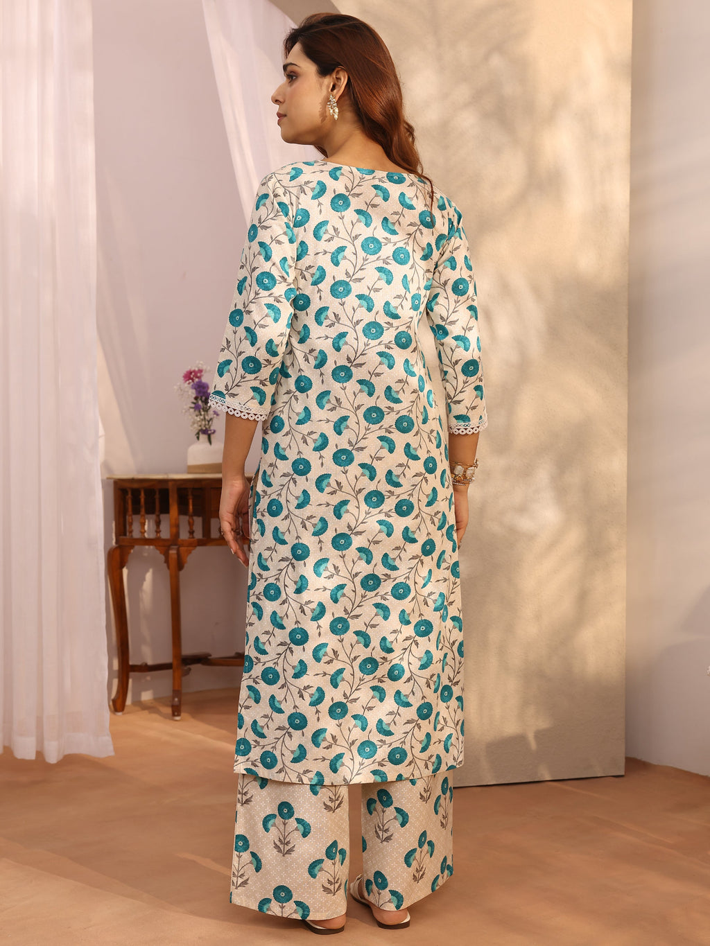 Libas Off White Printed Cotton Straight Kurta Set