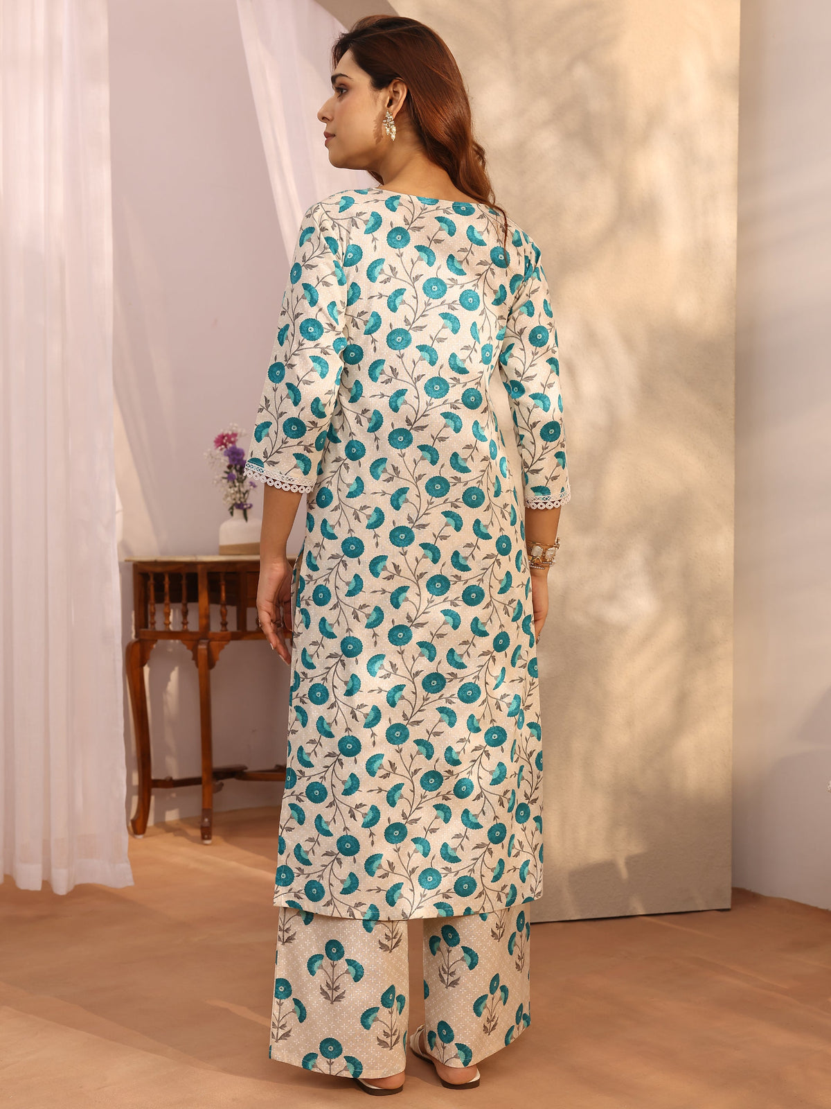 Libas Off White Printed Cotton Straight Kurta Set