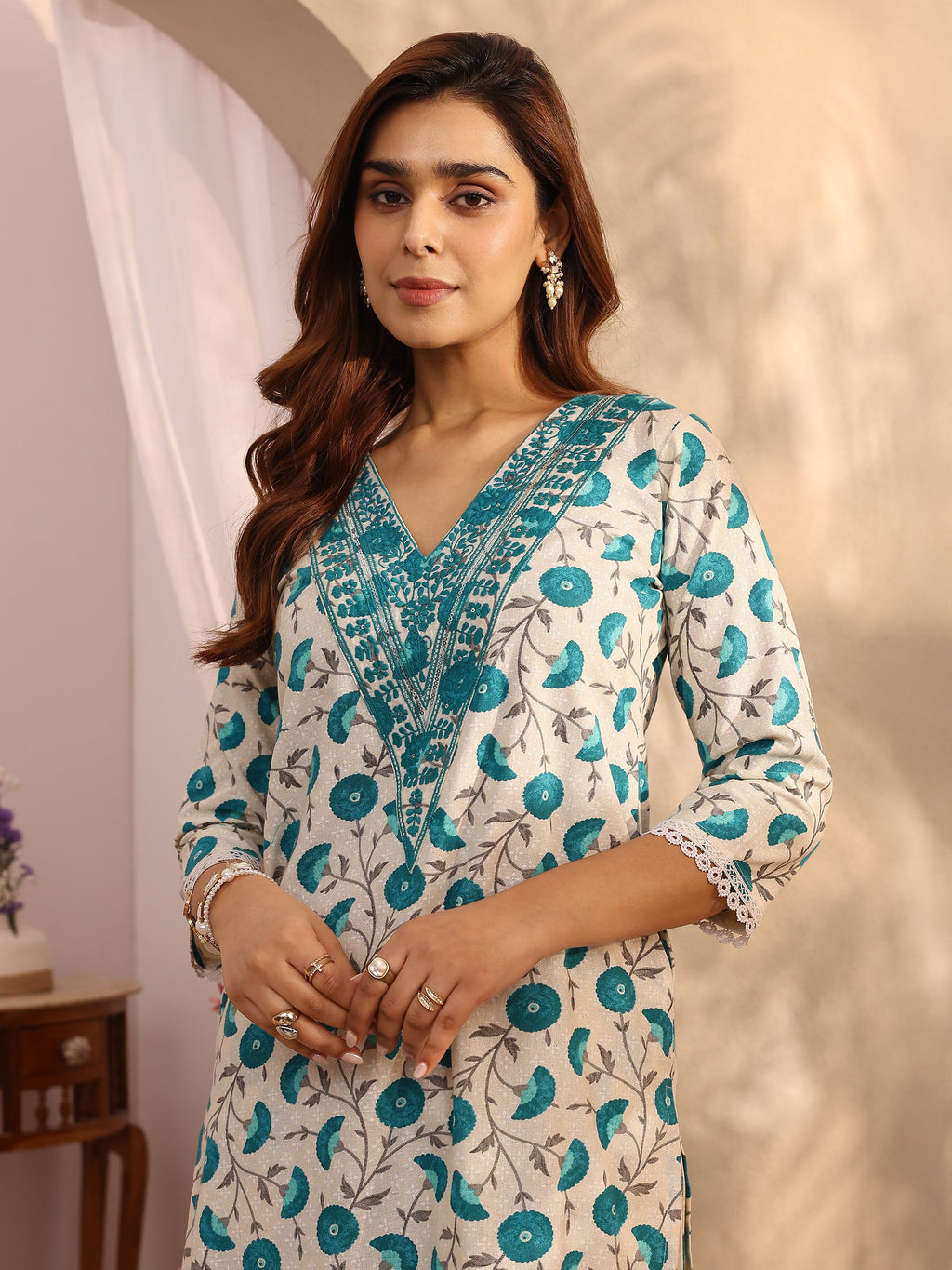 Libas Off White Printed Cotton Straight Kurta Set