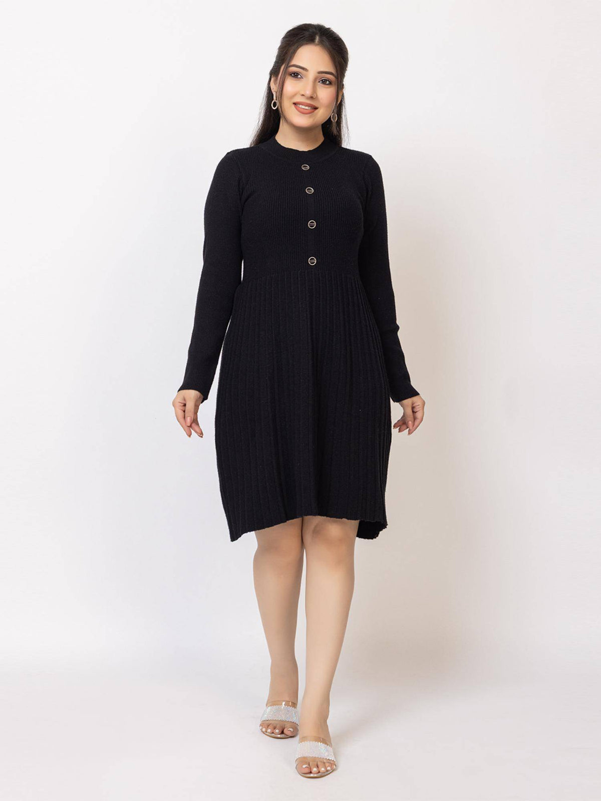Womens Premium Ribbed Knit Mustard Knee length Dress | D56 - view 20
