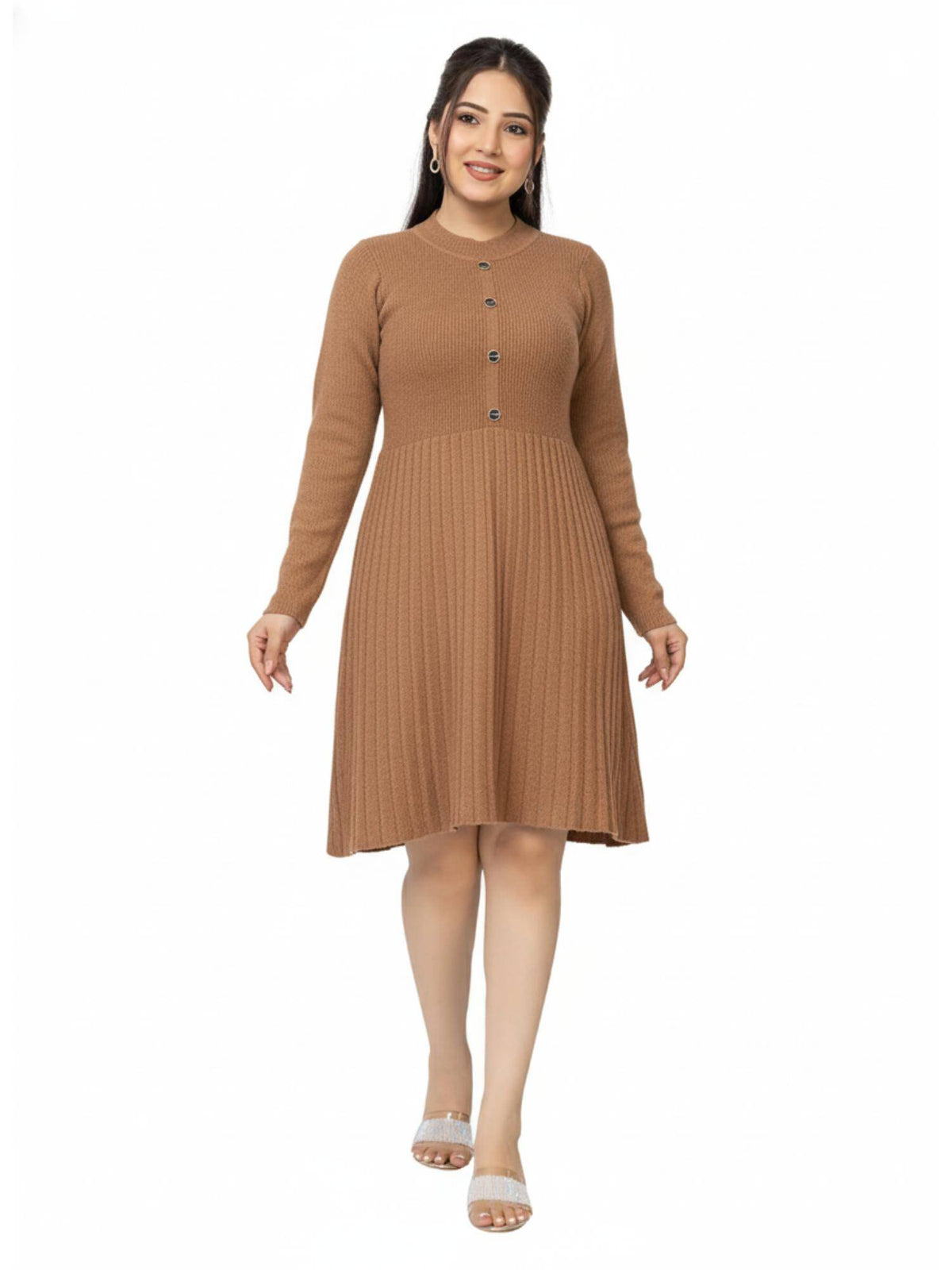 Womens Premium Ribbed Knit Mustard Knee length Dress | D56 - view 10