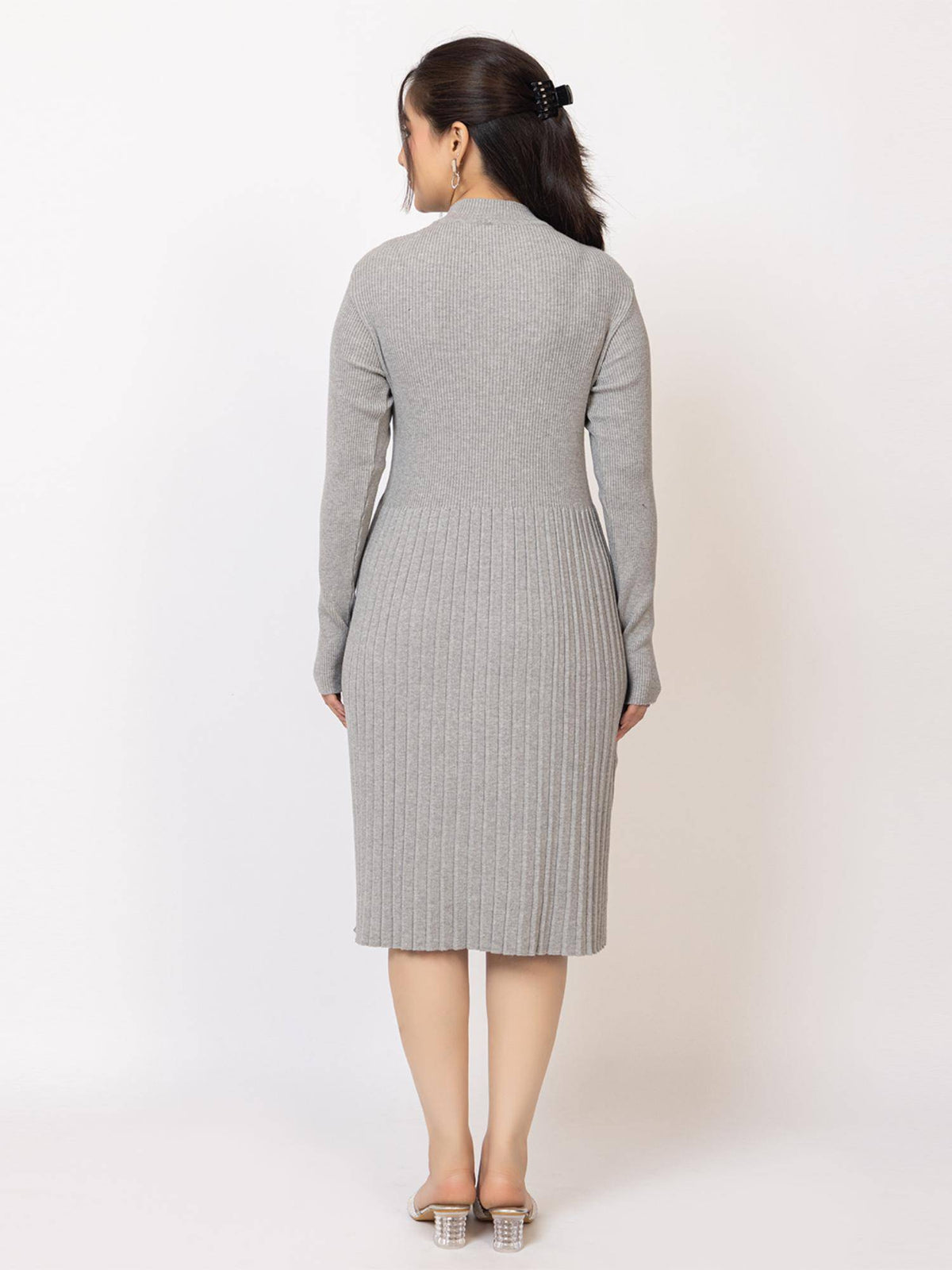 Womens Premium Ribbed Knit Mustard Knee length Dress | D56 - view 6