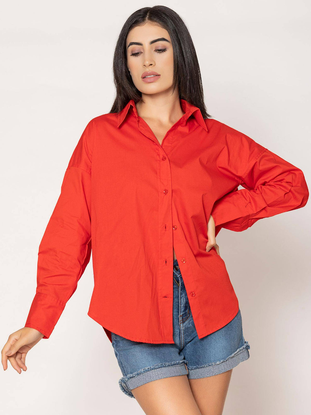 Pure Cotton Oversized Poplin Blue Shirt | S67 - view 59