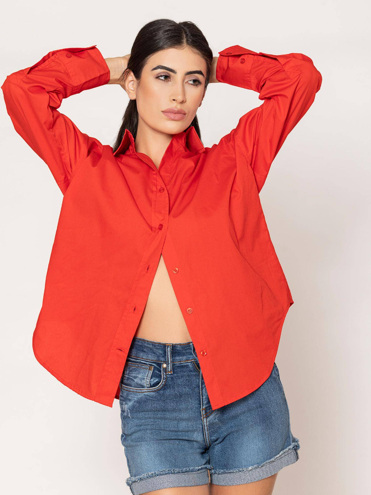 Pure Cotton Oversized Poplin Blue Shirt | S67 - view 62