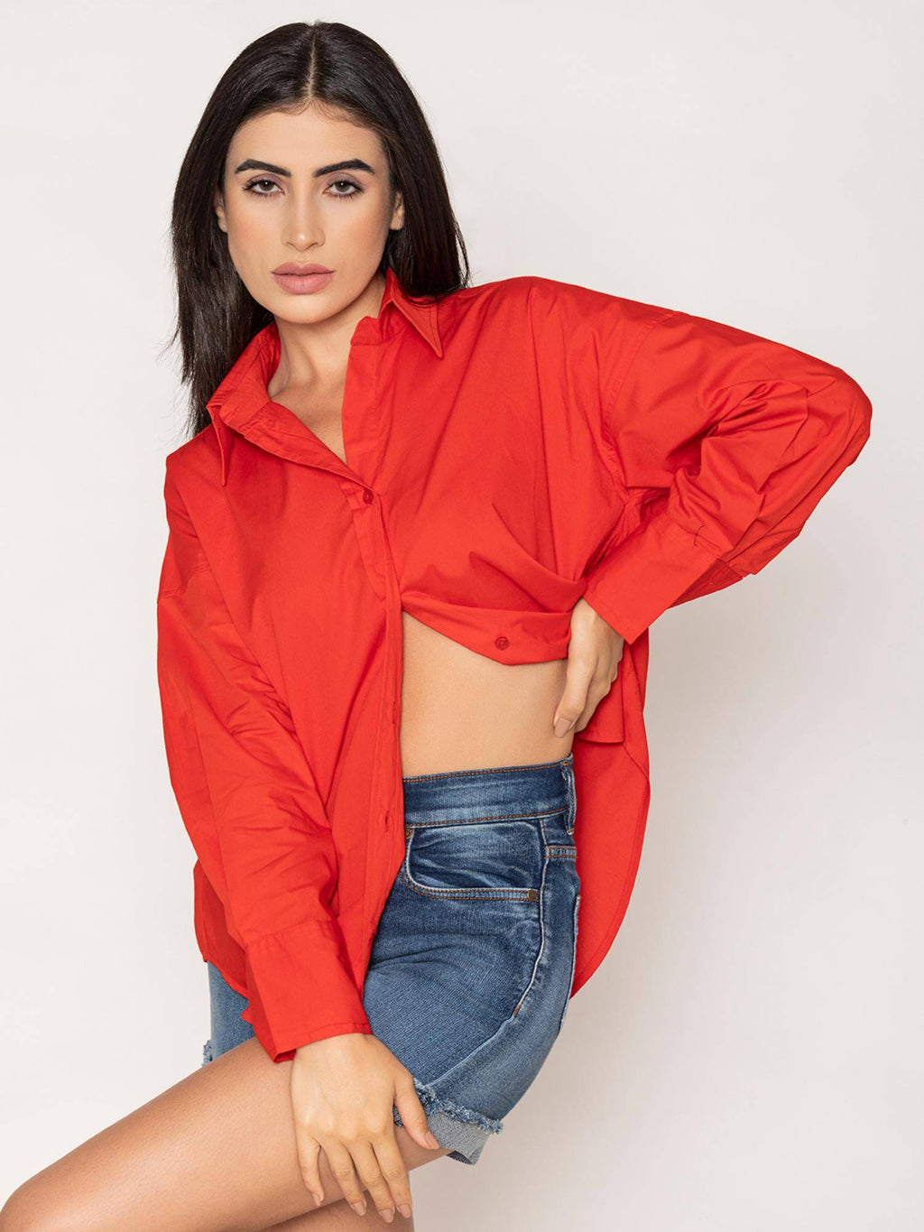 Pure Cotton Oversized Poplin Blue Shirt | S67 - view 64