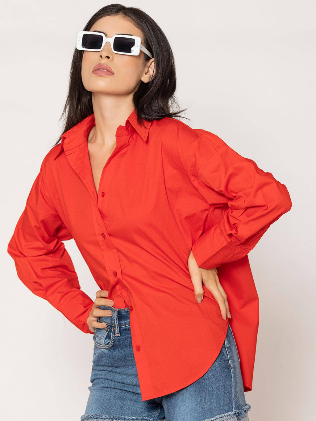 Pure Cotton Oversized Poplin Blue Shirt | S67 - view 65