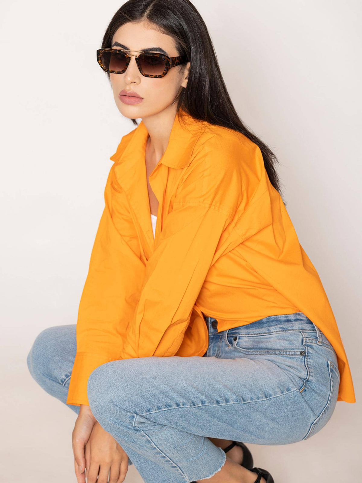 Pure Cotton Oversized Poplin Blue Shirt | S67 - view 32