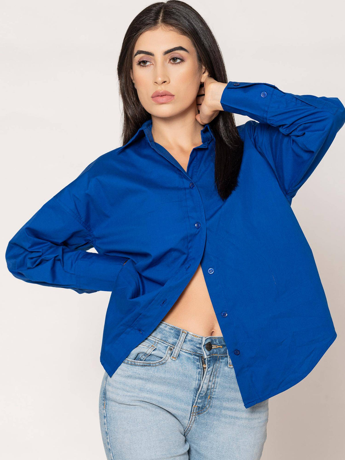 Pure Cotton Oversized Poplin Blue Shirt | S67 - view 2