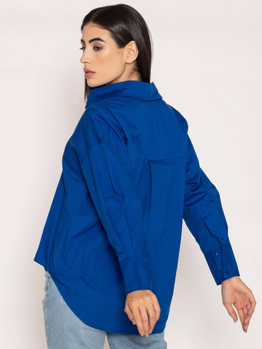 Pure Cotton Oversized Poplin Blue Shirt | S67 - view 3