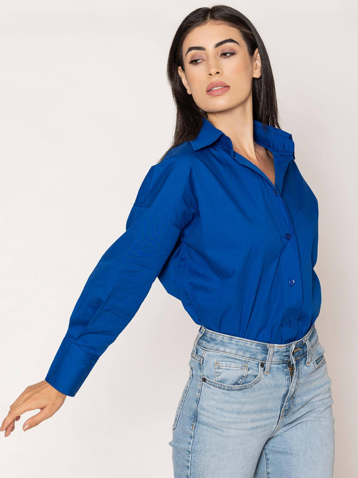 Pure Cotton Oversized Poplin Blue Shirt | S67 - view 4