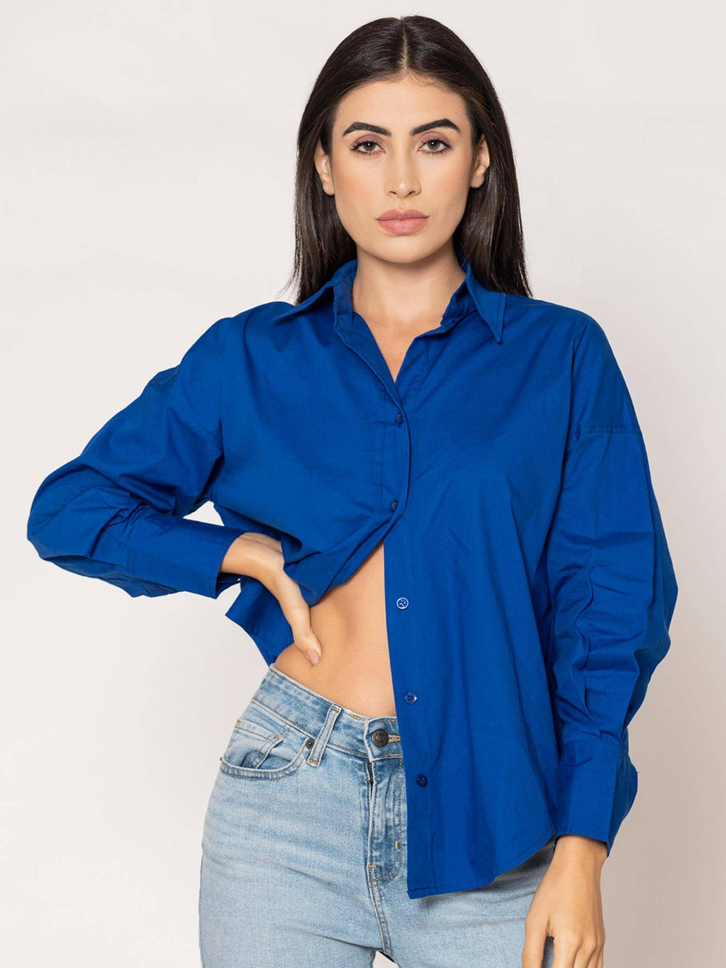 Pure Cotton Oversized Poplin Blue Shirt | S67 - view 5