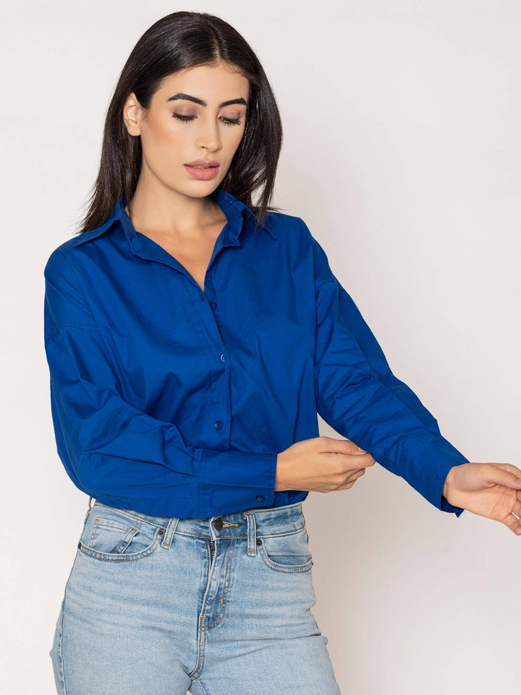 Pure Cotton Oversized Poplin Blue Shirt | S67 - view 6