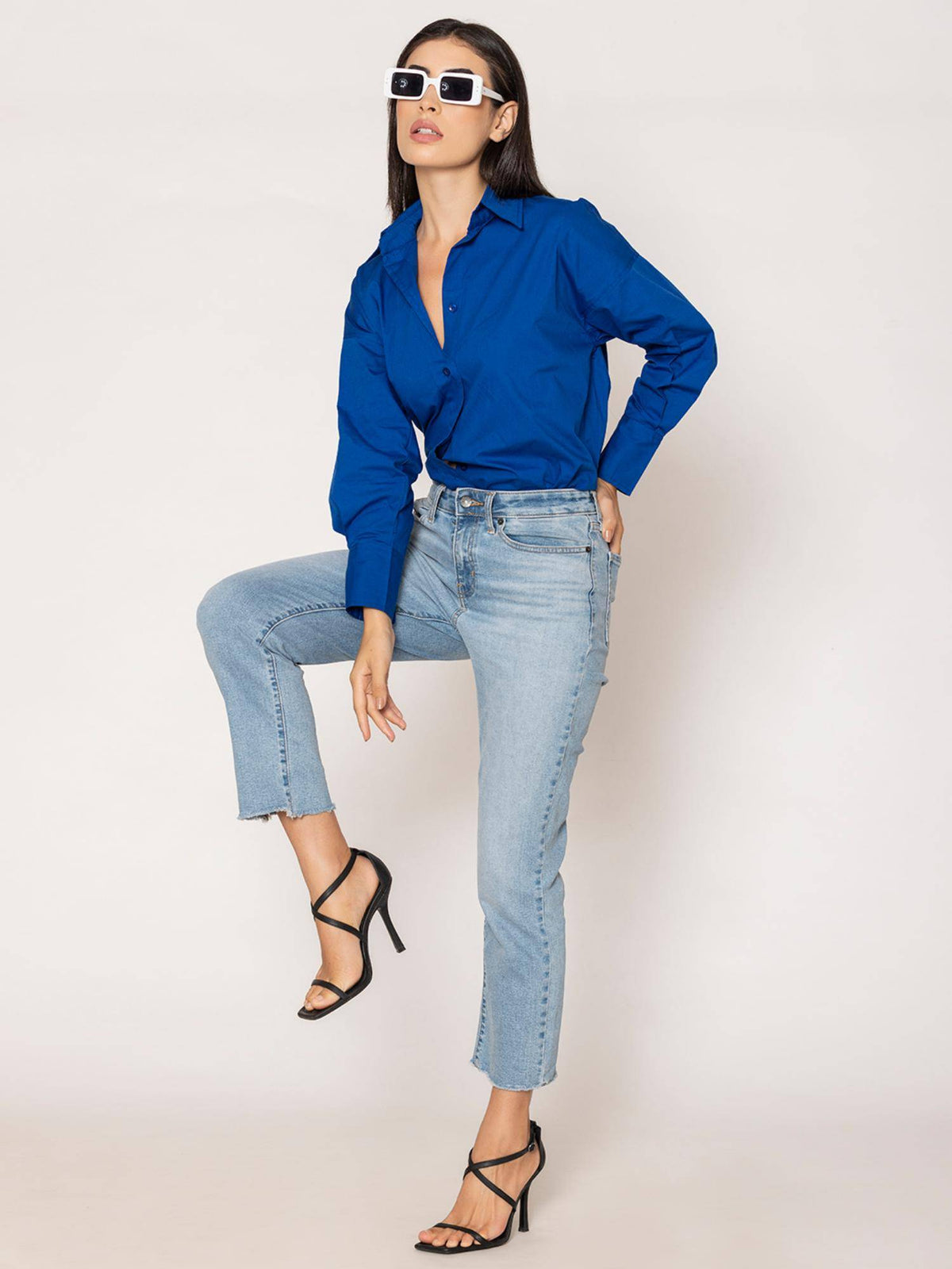 Pure Cotton Oversized Poplin Blue Shirt | S67 - view 7