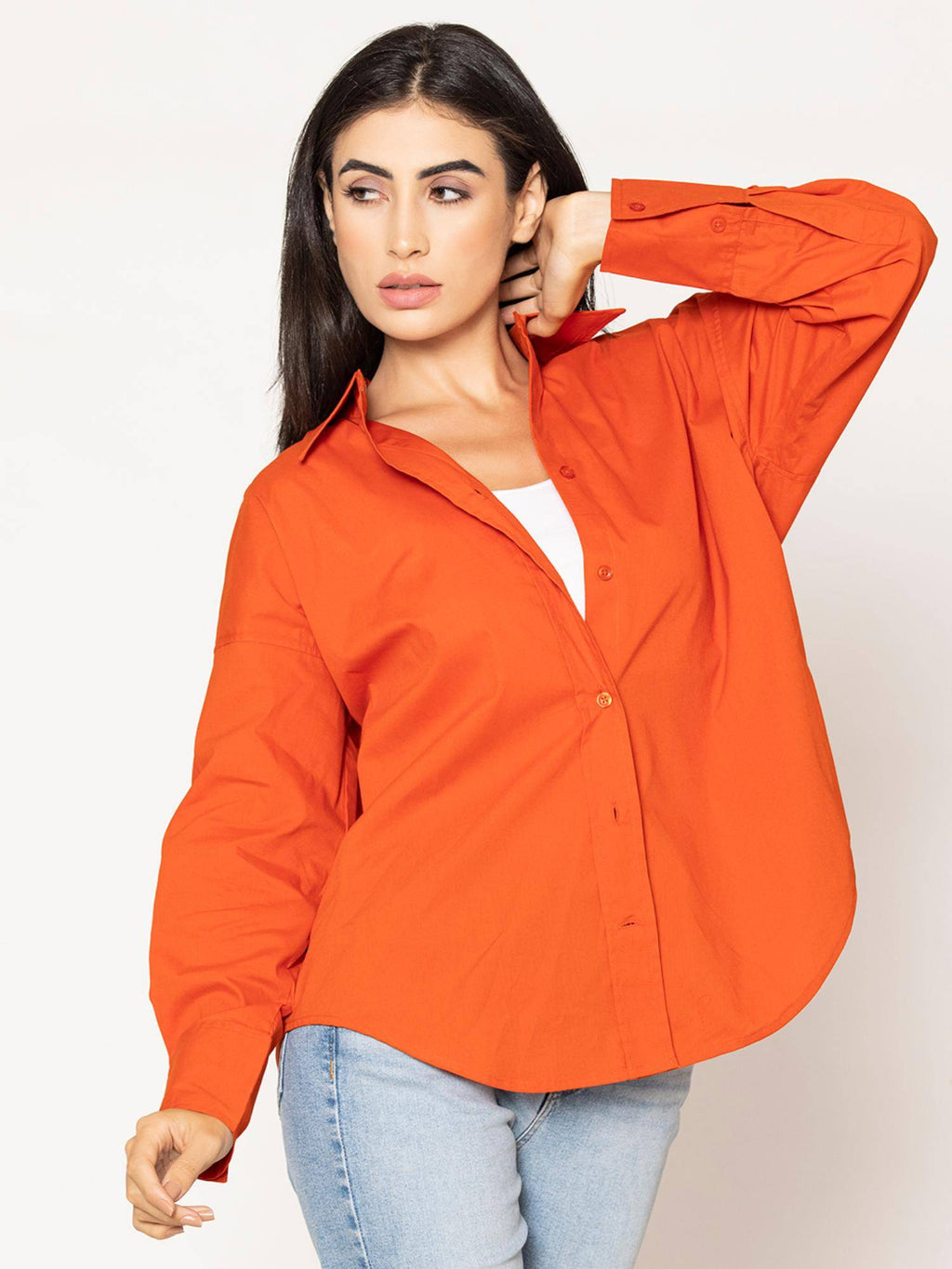 Pure Cotton Oversized Poplin Rust Shirt | S67 - view 2