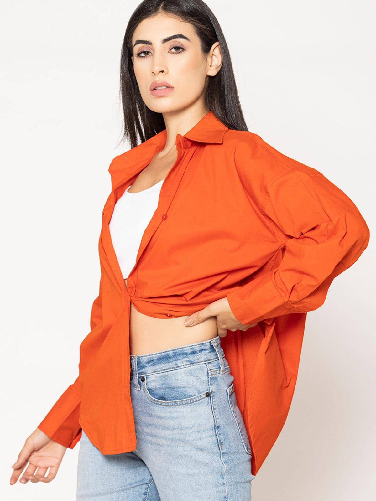 Pure Cotton Oversized Poplin Blue Shirt | S67 - view 43