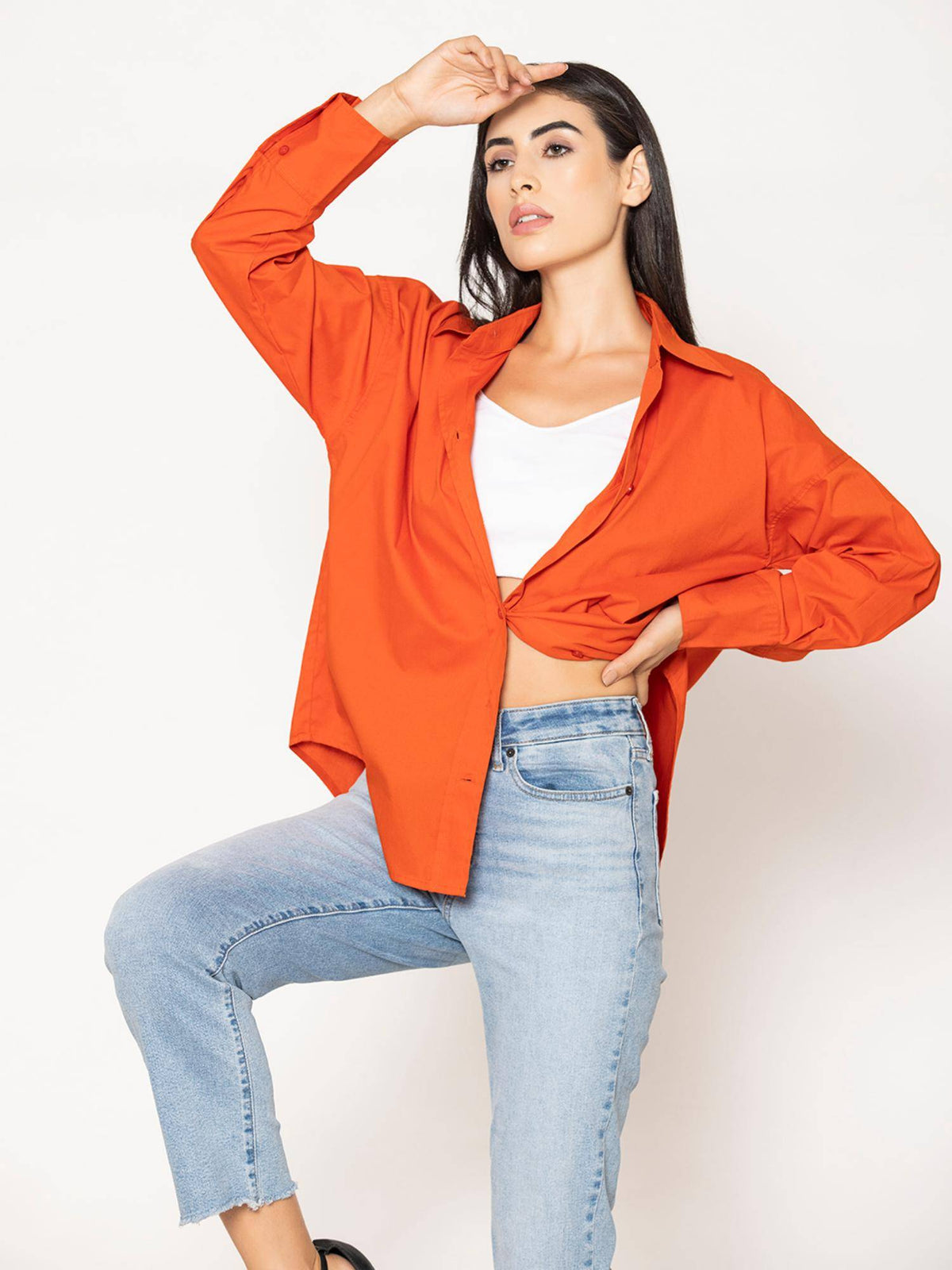 Pure Cotton Oversized Poplin Blue Shirt | S67 - view 44