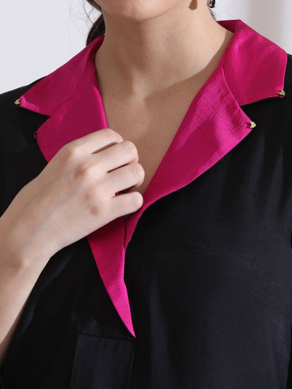 Airskin Fawn Black Point Notched Lapel Collar Kurta | FY93 - view 7