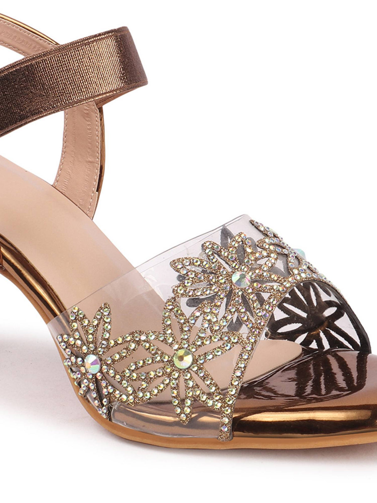 Women Embellished Brown Heel Sandals | H78 - view 3