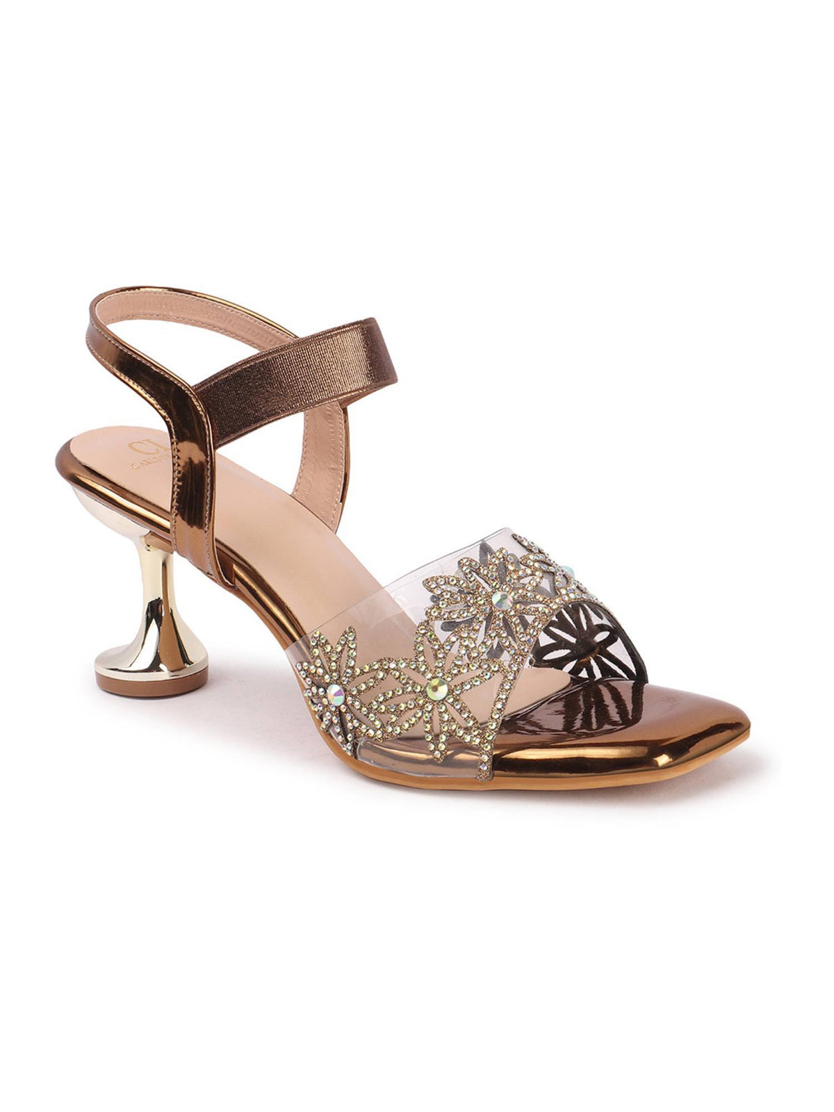 Women Embellished Brown Heel Sandals | H78 - view 4