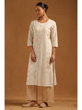Womens Off White Pure Cotton Embroidered Kurta | KDG - view 1