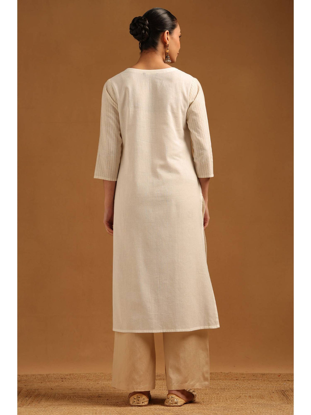 Womens Off White Pure Cotton Embroidered Kurta | FY93 - view 4