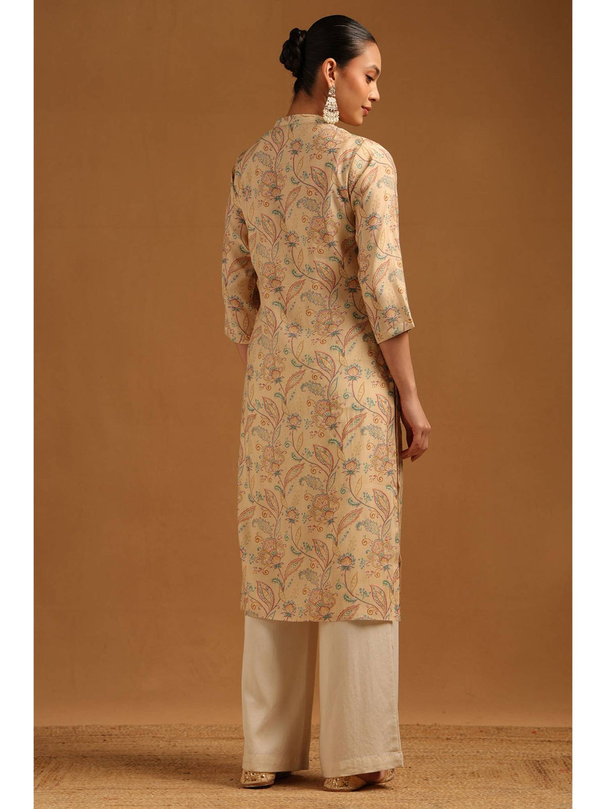 Womens Beige Muslin FLoral Kurta | KDG - view 4