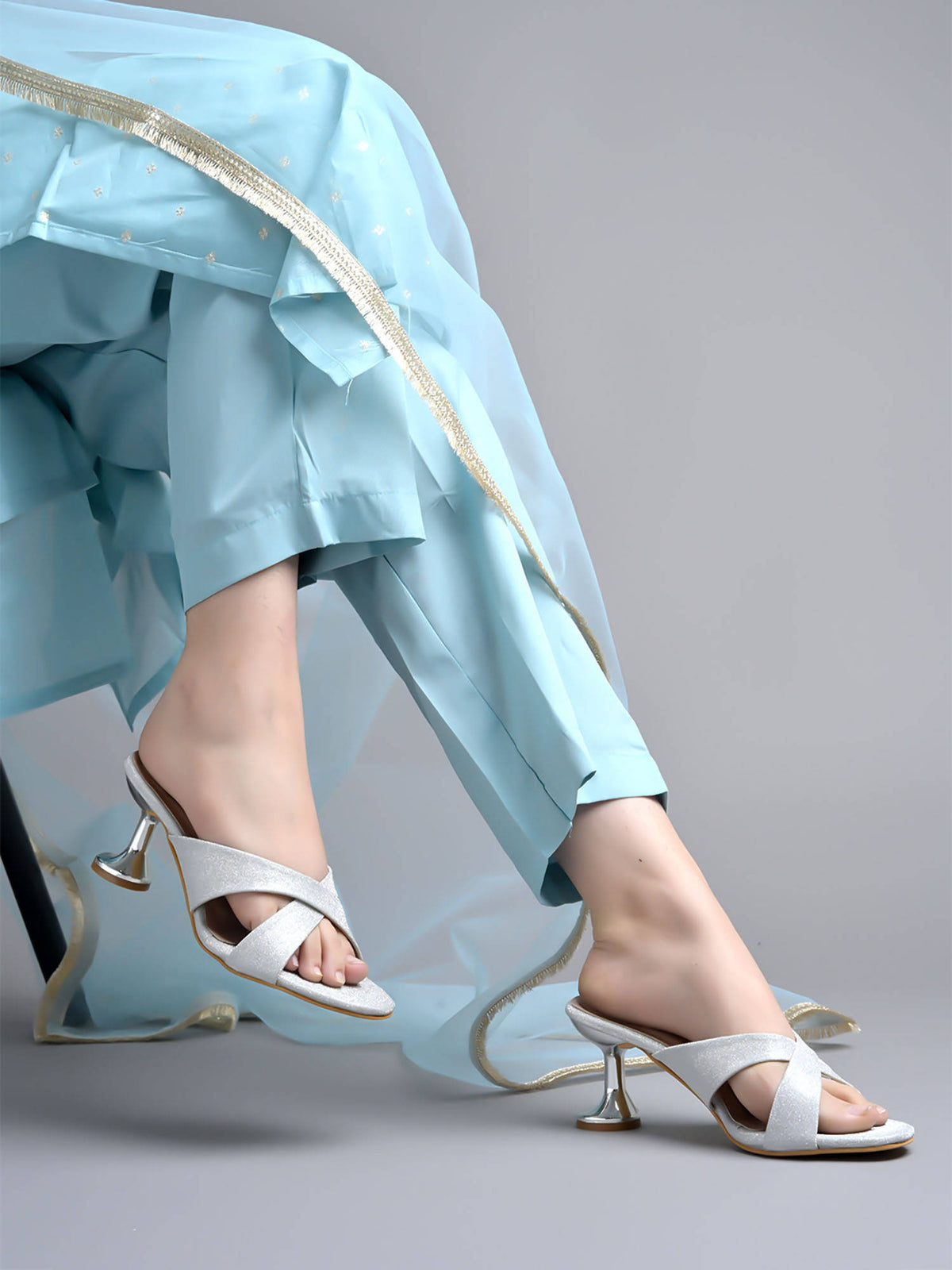 Embellished Pink Sparkle Block Sandal Heels for Women | H78 - view 6