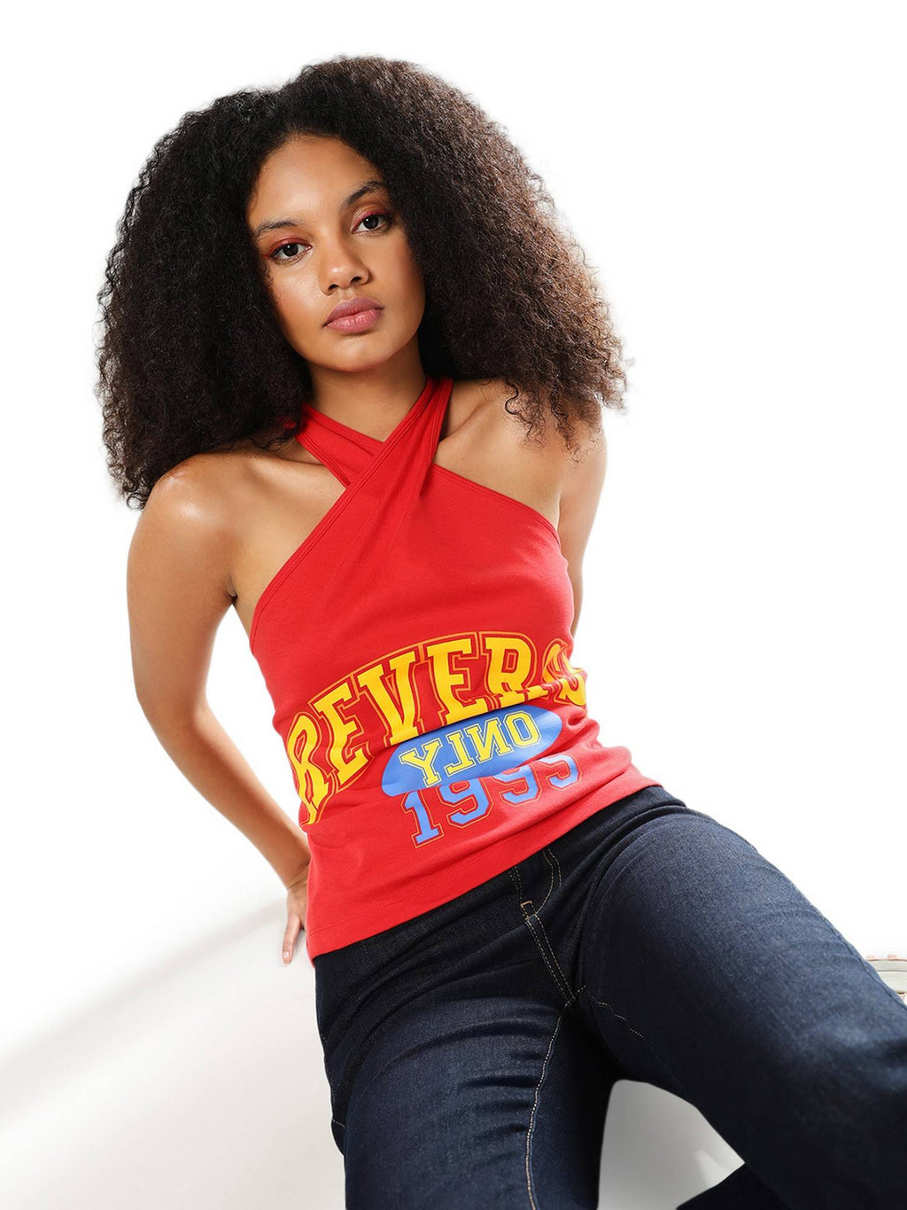 Women Typographic Slim Fit Red Top | HT67 - view 3