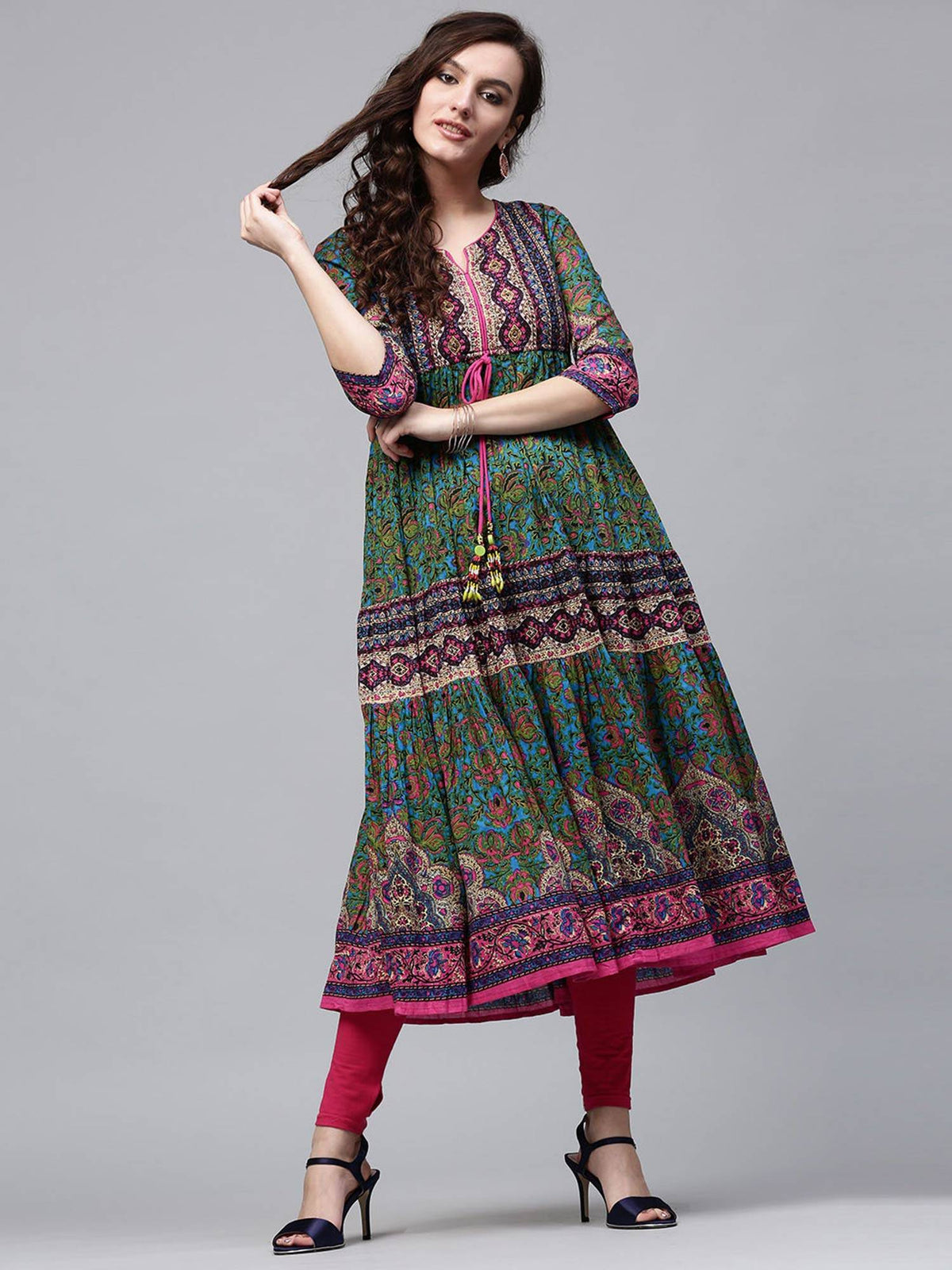 Green Solid Anarkali Kurta | KDG - view 2