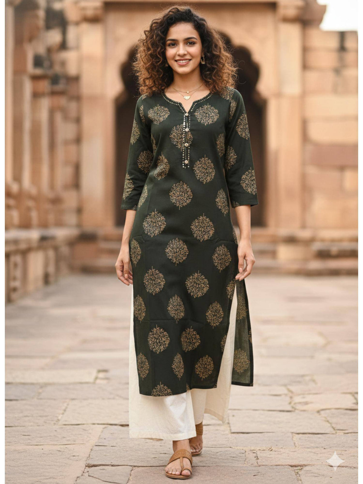Navy Blue Embellished/Sequined Three Fourth Sleeves Kurta | FY93 - view 5