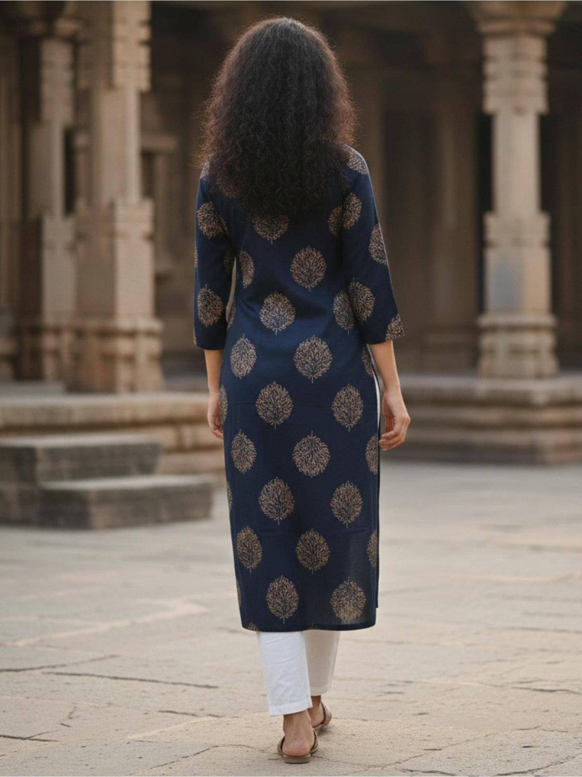 Navy Blue Embellished/Sequined Three Fourth Sleeves Kurta | FY93 - view 3