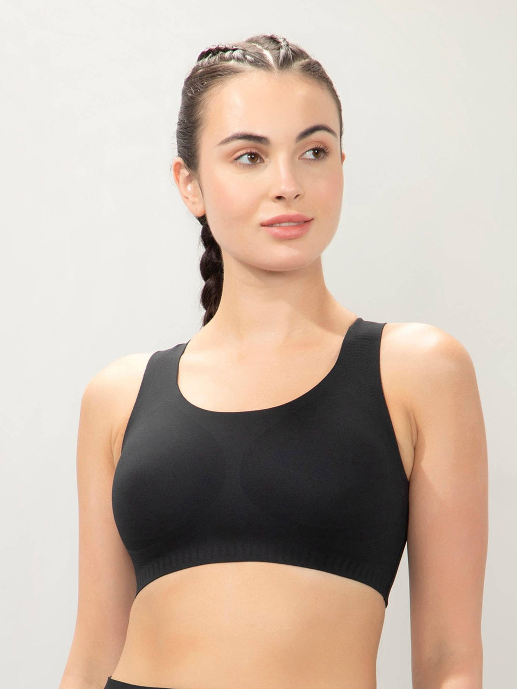 Women Black Round Neck High Impact Bonded Sports Bra with Criss Cross Back | sb09 - view 1