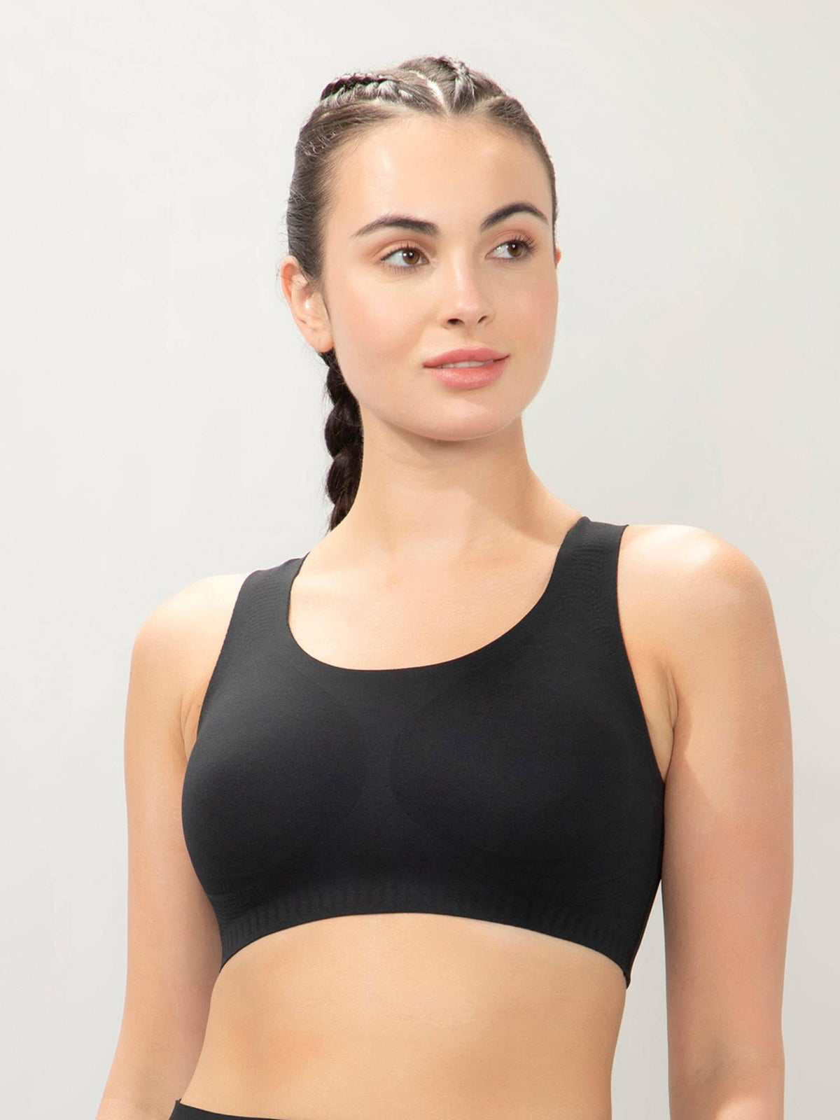 Women Black Round Neck High Impact Bonded Sports Bra with Criss Cross Back | sb09 - view 1
